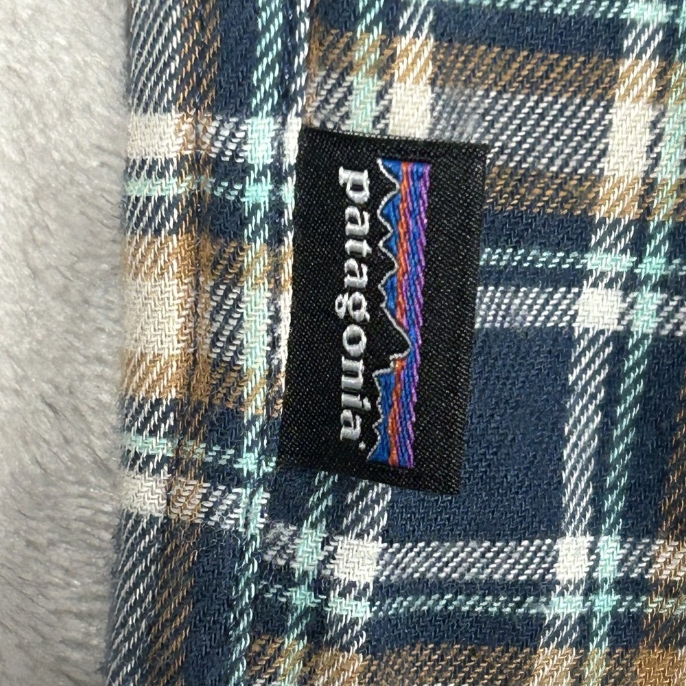 Patagonia Fjord Flannel Shirt Mens L Plaid Brown Blue Long Sleeve Organic 42410 - Picture 10 of 16